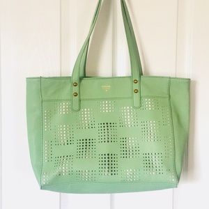 EUC Fossil Mint Green Geometric Vegan Leather Tote